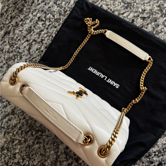 Saint Laurent Handbags - Saint Laurent Ivory Quilted Shoulder Bag with Gold Chain